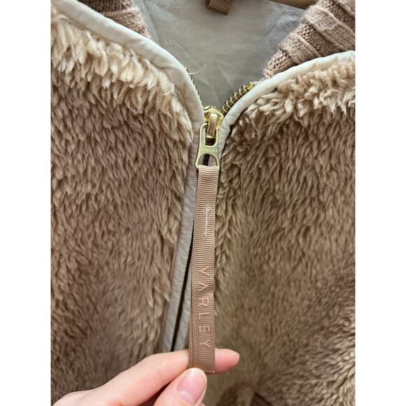 Varley Ella Long Line Sherpa Bomber Jacket Tan Teddy Zip Up Womens M Cozy Winter - Picture 9 of 9